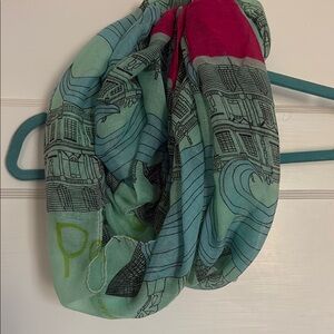 New Infinity Colorful Paris Patterned Scarf. Green and blue with touch o…